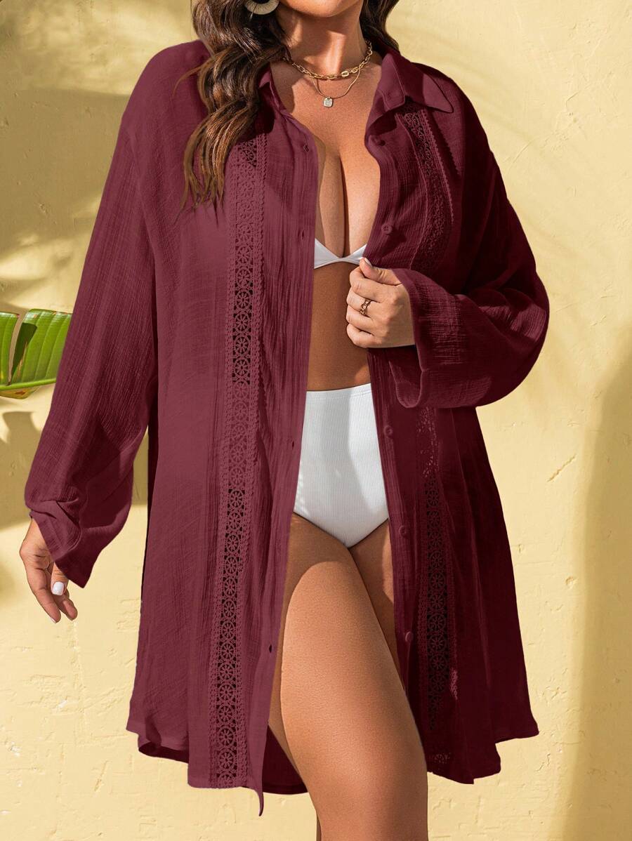 Saída de Praia Camisa Rendada Longa