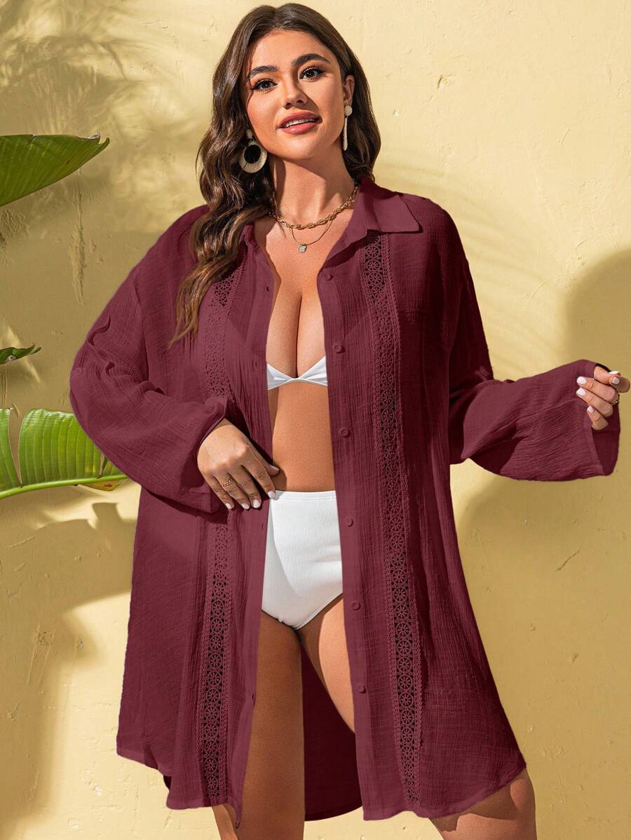 Saída de Praia Camisa Rendada Longa